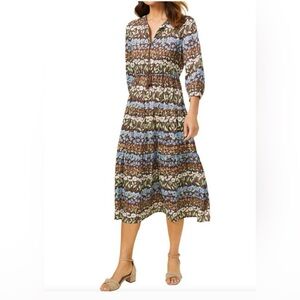 NWT Chic Patterned Midi Dress in Blue and Brown
